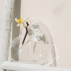 Vase à fleurs en forme de cœur suspendu transparent, verre de terrarium de plante