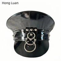 Chapeaux de capitaine en similicuir noir en gros avec anneau en O pour costumes d'Halloween