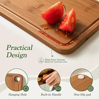 Set Talenan Bambu Karbonisasi Dalam 3 Buah, Tepi Anti Selip, Alas Potong Kayu Bulat dengan Lubang Gantung untuk Daging dan Sayuran di Dapur