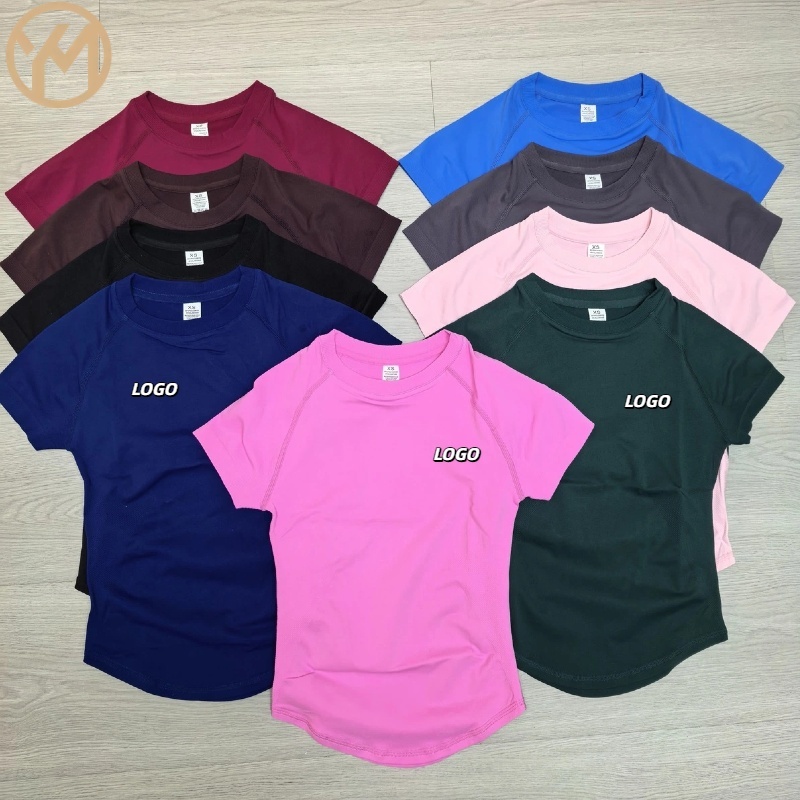 Yimo 10 Colors Seamless Solid Color Women Yoga Shirt Lady Tight Round Neck Quick Dry Fitness Short Sleeve Female Sport Clothes