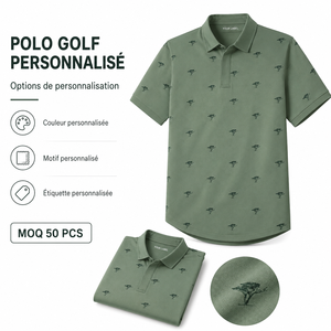 Polo de golf pour homme avec logo personnalisé, imprimé micro-arbres, vert sauge, manches courtes, tissu tricoté imprimé, marque privée, fabricant OEM ODM - Product Image 3