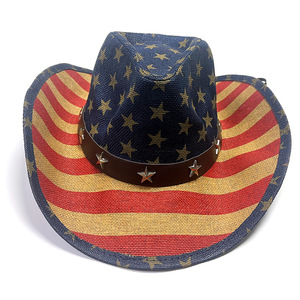 Sombrero de la serie de la bandera americana pintada a mano Día de la independencia de EE. UU. 4 de Julio Sombrero de <span class=keywords><strong>vaquero</strong></span> de paja occidental Sombrilla Retro - Product Image 5