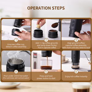 Cafetera Espresso Portátil Recargable |   IPX5 Resistente al Agua, Depósito de Agua Metálico de 100 ml, Compatible con Café en Polvo y Cápsulas - Product Image 4