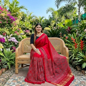 Sari en soie modale tendance, imprimé Ajrakh à la main, séchage rapide, coupe classique, vêtement traditionnel indien pour la vente en gros - Product Image 2