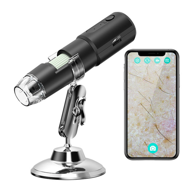 OEM/ODM 8LED Handheld Digital Electron Microscope 1000X Photo Video Wifi Wireless 360 Rotation Base for Scalp & Skin Exam