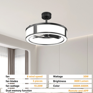 Black Frame <b>Ceiling</b> <b>Fan</b> with Light Dimmable LED 6 wind speeds <b>Fan</b> with 6 Speeds <b>Remote</b> App <b>Control</b> for Bedroom - Product Image 6