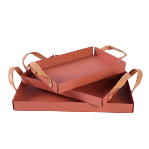Multi-Functional Iron Storage Serving <strong>Tray</strong> Set Leather Handles <strong>Stackable</strong> Design for Living Room Bathroom <strong>Desk</strong> Use Modern Decor - Product Image 3