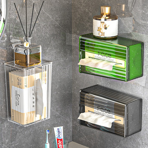 Caja de pañuelos de pared de plástico sin perforaciones de diseño resistente al agua, artículos diversos para el hogar para el baño - Product Image 1