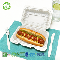 Boîte à lunch jetable en amidon de maïs 9*6 pouces, portable, biodégradable, écologique, de qualité alimentaire, type clamshell, pour cantine et restauration rapide