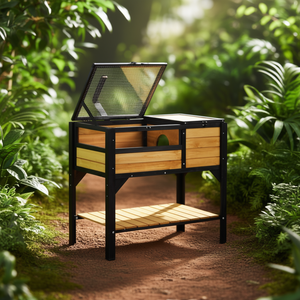 Maison en bois pour tortues, habitat intérieur/extérieur pour lézards, serpents, reptiles, amphibiens, fournitures durables, rectangle, toutes saisons - Product Image 2