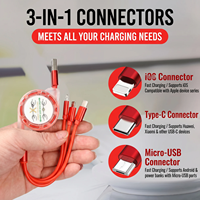 Câble de charge rétractable 3-en-1 multi-ports USB pour synchronisation de données et charge rapide pour appareils mobiles Type C et Micro L – Vente en gros