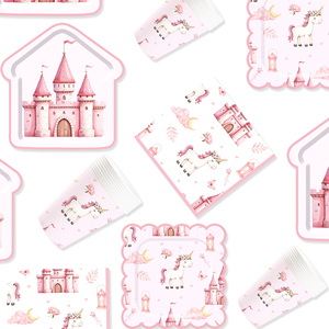 Assiettes, serviettes et gobelets en papier jetables à volants en dentelle, thème licorne rose et château DAMAI, pour fournitures de fête - Product Image 2