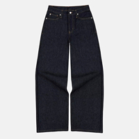 Jean en denim brut vintage 15 oz pour homme, taille mi-haute, non lavé, coupe ample, noir, avec broderie personnalisée et selvedge