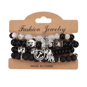 Bracelet élastique multicouche YL, nouveau style bohème ethnique européen et américain, avec pendentifs papillon, ancre de <span class=keywords><strong>bateau</strong></span> et éléphant en pierre naturelle - Product Image 2