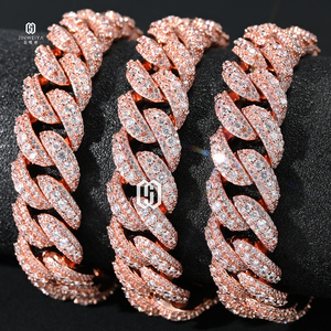 Cadena Cubana de 14 mm con Eslabones Elevados, Latón, Diamantes VVS, Moissanita, Chapado en Oro Rosa, Collar con Piedras, Joyería Hip Hop - Product Image 3