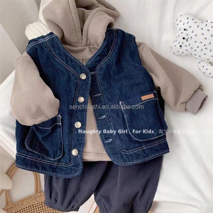 <span class=keywords><strong>Chaleco</strong></span> <span class=keywords><strong>Vaquero</strong></span> para Niños D1417, Otoño e Invierno, Estilo Coreano, Terciopelo, Algodón, Relleno de Poliéster, Cálido y Versátil - Product Image 4