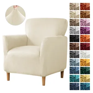 Sarung kursi klub beludru melar, penutup kursi bak warna Solid, sarung sofa tunggal elastis untuk ruang tamu Bar Counter Hotel