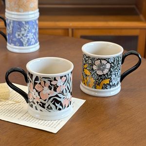 Tasse en céramique rétro de Chaozhou, modèle <span class=keywords><strong>Lisbonne</strong></span>, pour <span class=keywords><strong>café</strong></span> et eau, motif floral, cadeau d'anniversaire, souvenir, haute esthétique, idéal pour mariage - Product Image 2