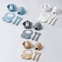 Ensemble d'alimentation pour bébé en silicone personnalisé sur le thème de l'hiver : bol pingouin, tasse igloo, bavoir flocon de neige, cuillère et fourchette – sans BPA – Vaisselle pour tout-petits