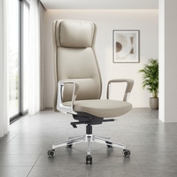 Chaise de bureau exécutive contemporaine en cuir à dossier haut, fonction pivotante réglable, cadre en aluminium, ergonomique pour la maison ou le bureau