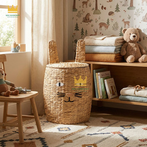 Adorable panier de rangement en jacinthe d'eau avec motif visage de chat pour chambre d'enfant, organiseur de jouets en provenance du Vietnam - Product Image 6