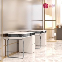 Table de manucure de grande taille haute performance Yicheng Beauty, station de travail, bureau, salon de beauté, équipement de spa, surface en marbre, table de travail