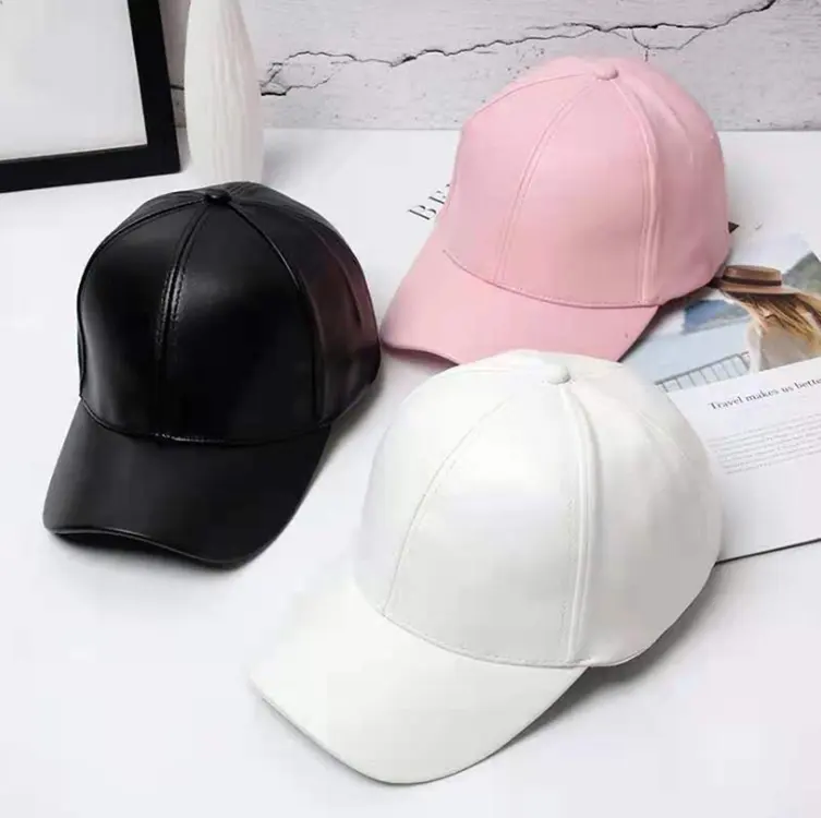 Korean style candy color solid color PU leather baseball cap trendy fashion couple hat gorras trucker hat