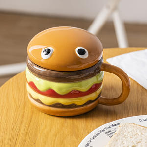 Tasse à hamburger en céramique de grande capacité créative et écologique avec couvercle mignon amusant tasse de petit déjeuner isolée froide et chaude pour la fête pour le lait - Product Image 1