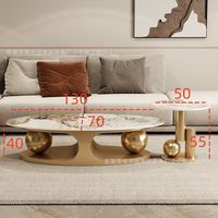 Table basse ovale en métal de style italien minimaliste moderne, luxe léger, simple, pour la maison, avec combinaison double boule latérale, très tendance