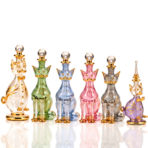 Frascos de Perfume de Vidrio Hechos a Mano en Egipto con Forma de Gato, Recipientes Decorativos Coleccionables para Attar - Product Image 1