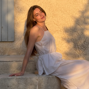 여름 우아한 캐주얼 여성 투피스 세트 원피스 화이트 스트라이프 스파게티 스트랩 Peplum 탄성 허리 레이스 솔리드 코튼 플로우 - Product Image 1