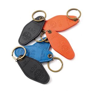 Custom Embossed Logo Silk Screen Printed PU <b>Leather</b> Durable Coin Holder Hotel Room <b>Keychain</b> With Metal Hook - Product Image 1