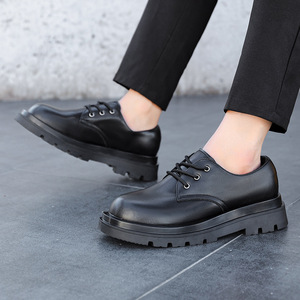 Chaussures décontractées de haute qualité de style britannique à bout rond en cuir véritable noir à semelle épaisse - Product Image 4