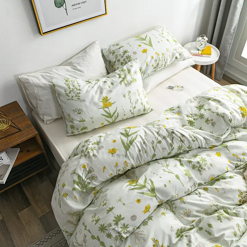 Set tempat tidur, selimut tunggal seprai duvet cover set tanaman cetak microfiber