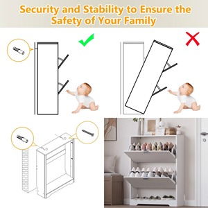 Organisateur de chaussures fin en bois blanc à rainures, étagères réglables, porte-chaussures avec 2 tiroirs rabattables, rangement ouvert pour entrée, couloir - Product Image 3