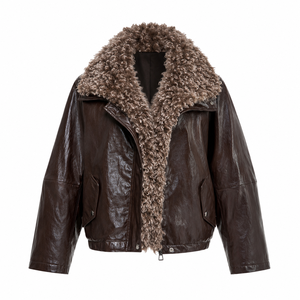 New Winter Style Large Lapel Loose Quilted Coat <b>Shearling</b> <b>Bomber</b> <b>Jacket</b> for Women High-end <b>Jacket</b> leather <b>jacket</b> women - Product Image 2