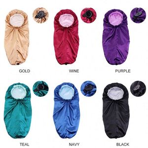 Bonnet de nuit extra doux en satin tressé avec boutons pour tresses longues, dreadlocks et cheveux bouclés - Product Image 3