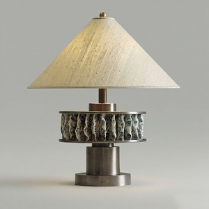 Table Lamp Cream Fabric Shade E26 LED Bulb 220V Switch Control Eco-Friendly Modern Wabi Sabi Style Bedroom Decor - Product Image 1