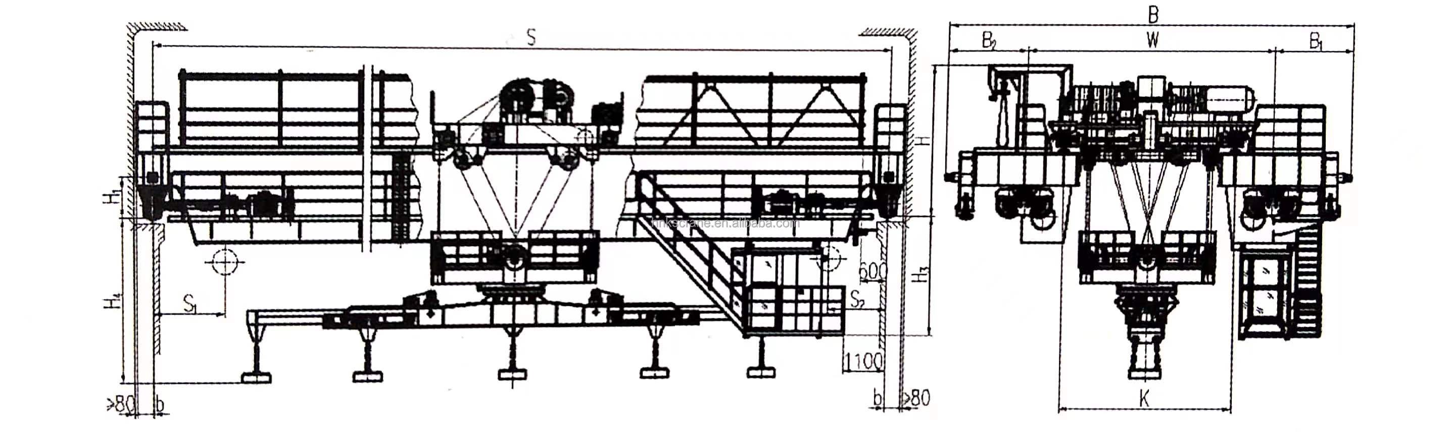 High Level Slewing Overhead Crane Telescopicel Ectromagnetic With Carrier Beam