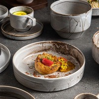 Service de vaisselle de luxe japonais en porcelaine ovale, assiettes créatives en céramique nordique, assiettes en céramique grises rustiques pour restaurant et hôtel