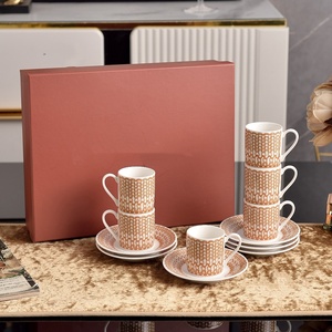 Bestselling Classic Ceramic Bone China Eco-Friendly 6 <b>Cup</b> 6 <b>Saucer</b> Family Afternoon Tea Coffee Set Business Gift Box Customized - Product Image 2