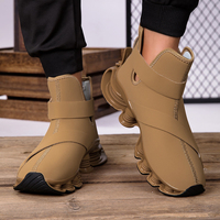 Chaussures de course athlétiques montantes respirantes pour hommes avec logo personnalisé, en cuir PU, semelle extérieure en caoutchouc, antichoc, à scratchs, confort automne