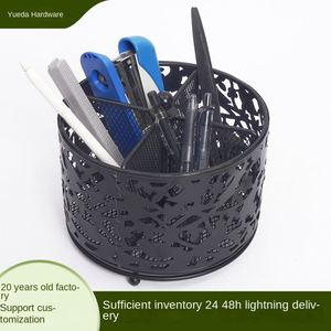 Organisateur de stylos rond en métal de haute qualité, boîte de rangement de bureau en maille noire, étui à crayons rotatif, porte-stylos pour fournitures de bureau - Product Image 2