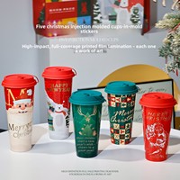 Gobelets jetables en plastique PP transparent écologiques pour thé au lait, 90 unités, thème Noël, étiquette moulée, 500ml 520ml 600ml, marque MZH, personnalisables