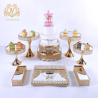 Ensemble de 9 supports à gâteaux dorés et argentés pour table de desserts, décoration de fête de mariage, supports à gâteaux de mariage en métal et cristal
