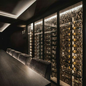 Mobile <span class=keywords><strong>Portabottiglie</strong></span> di Lusso con Illuminazione LED, Ecologico e Moderno, con Sfondo Texturizzato e Telaio in Acciaio Inox per Bar/Cantina - Product Image 1