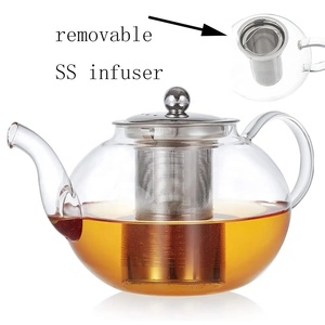 Стеклянный чайник 1000 мл со съемным заварочным устройством из нержавеющей стали, чайный чайник без капель, набор стеклянных чайников - Product Image 2