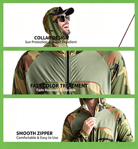 เสื้อแจ็คเก็ตตกปลาแบบมีฮู้ดลายพรางสำหรับผู้ชาย UPF 50+ แห้งเร็ว แขนยาว ป้องกันแสงแดด เหมาะสำหรับกิจกรรมกลางแจ้ง - Product Image 4