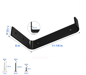 RHETECH L Shelf <strong>Bracket</strong> Heavy Duty DIY Open <strong>Shelving</strong> Hardware Rustic Iron Metal Scaffold <strong>Black</strong> Wall Floating Shelf <strong>Brackets</strong> - Product Image 4