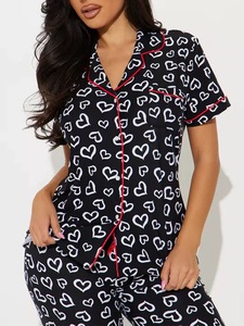 Pigiama da donna in fibra di bambù con stampa a cuori, maniche corte, abbottonatura frontale, per la <span class=keywords><strong>notte</strong></span> <span class=keywords><strong>e</strong></span> la casa - Product Image 2